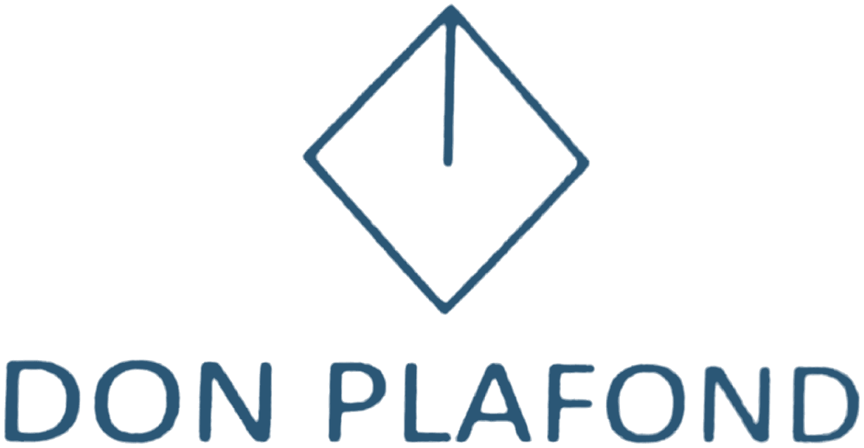 Logo van Don Plafond: een ruit met een schietlood, met de naam eronder